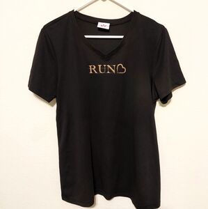 Black RUN Graphic T-Shirt With Bible Verse On Back, L/XL